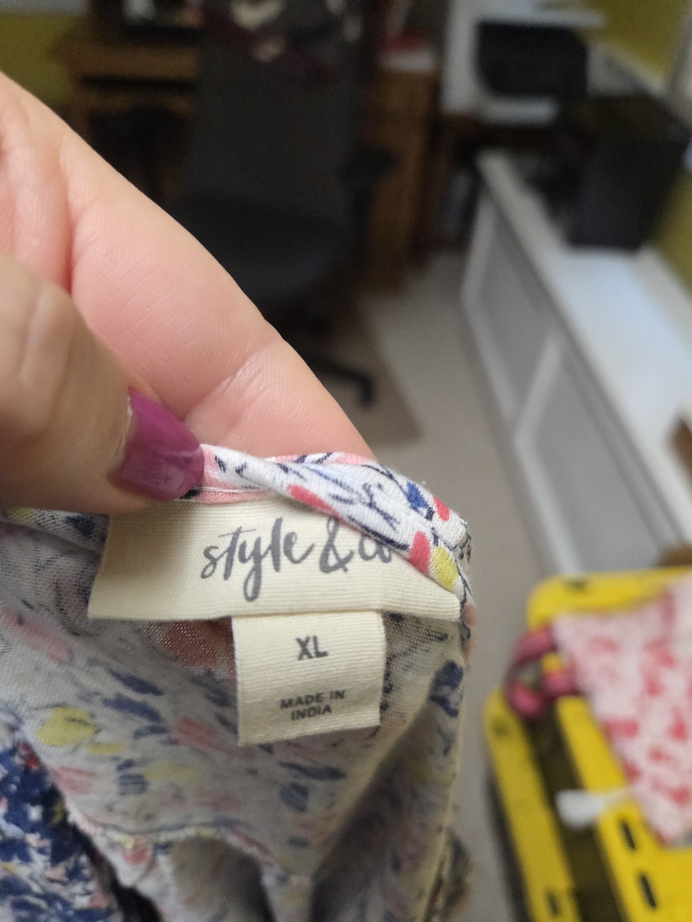 Style & Co. Floral Tassel Tie Short Sleeve Top - Navy, Pink & Yellow - Picture 2 of 2